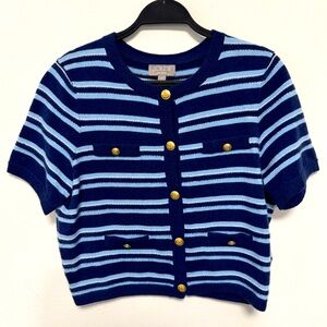 J. Crew Navy and Light Blue Striped Short Sleeve Cardigan
